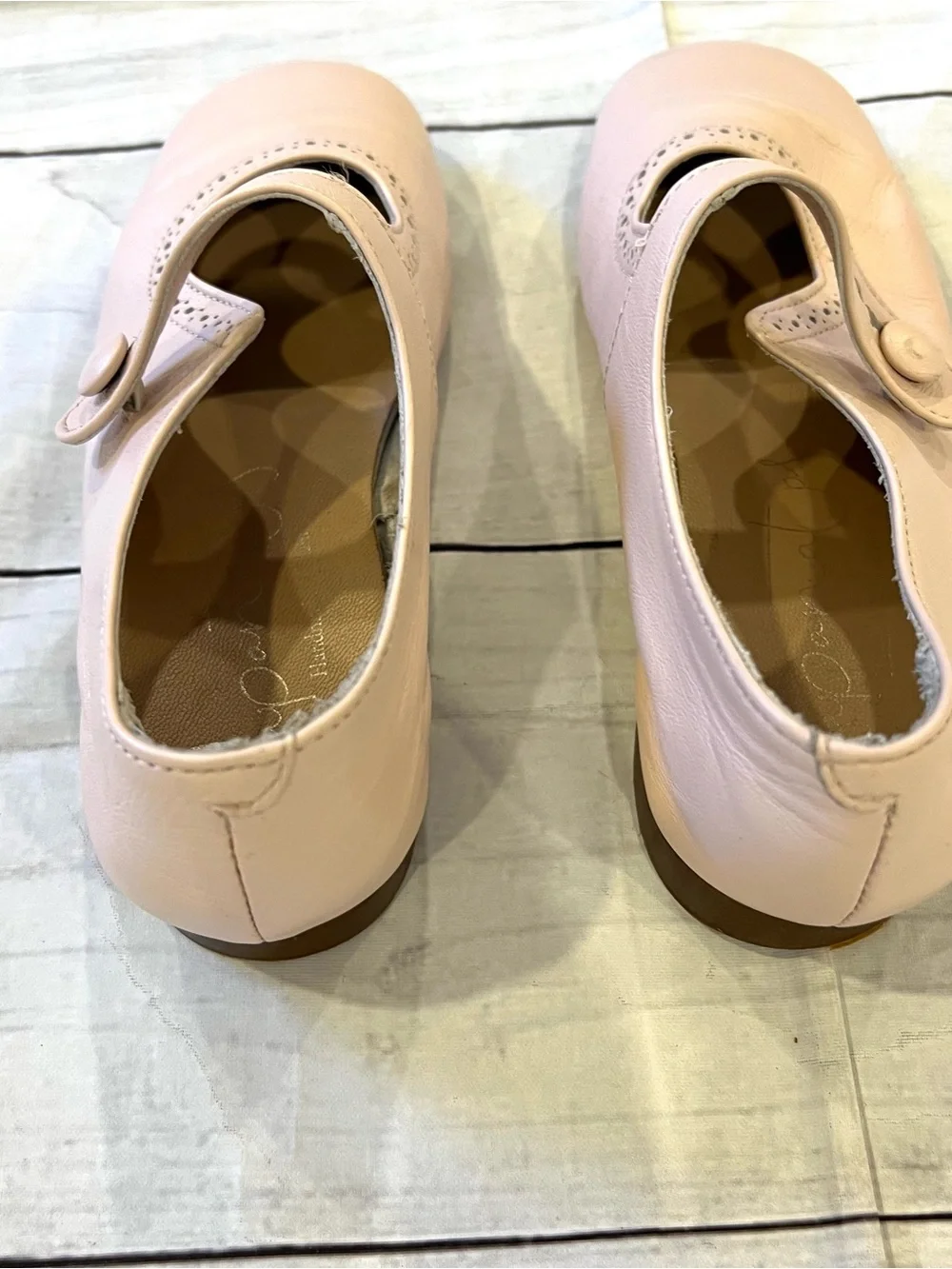 Papanatas Mary Jane Leather Flats in Light Pink